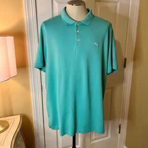 EUC Men's Tommy Bahama Light Green Stripe Short Sleeve Polo Shirt Size XXL 2XL